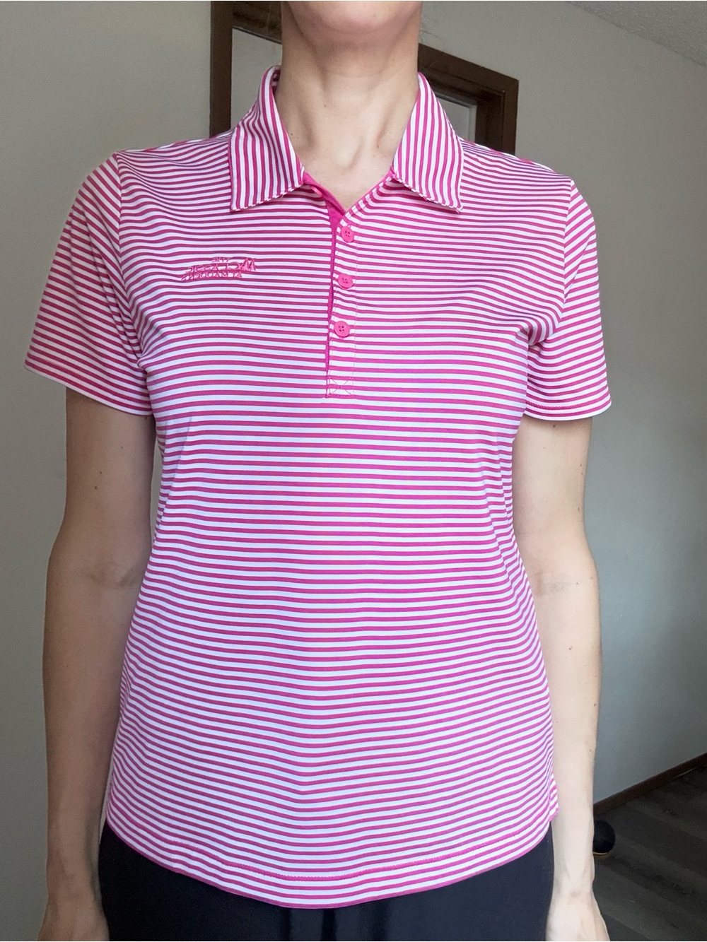 EP Pro Tour Tech Pink White Striped Golf Polo Shirt Women’s Large L